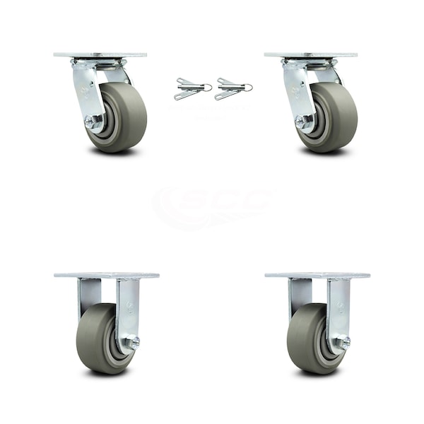4 Inch Thermoplastic Rubber Caster Set with Ball Bearings 2 Swivel Lock 2 Rigid